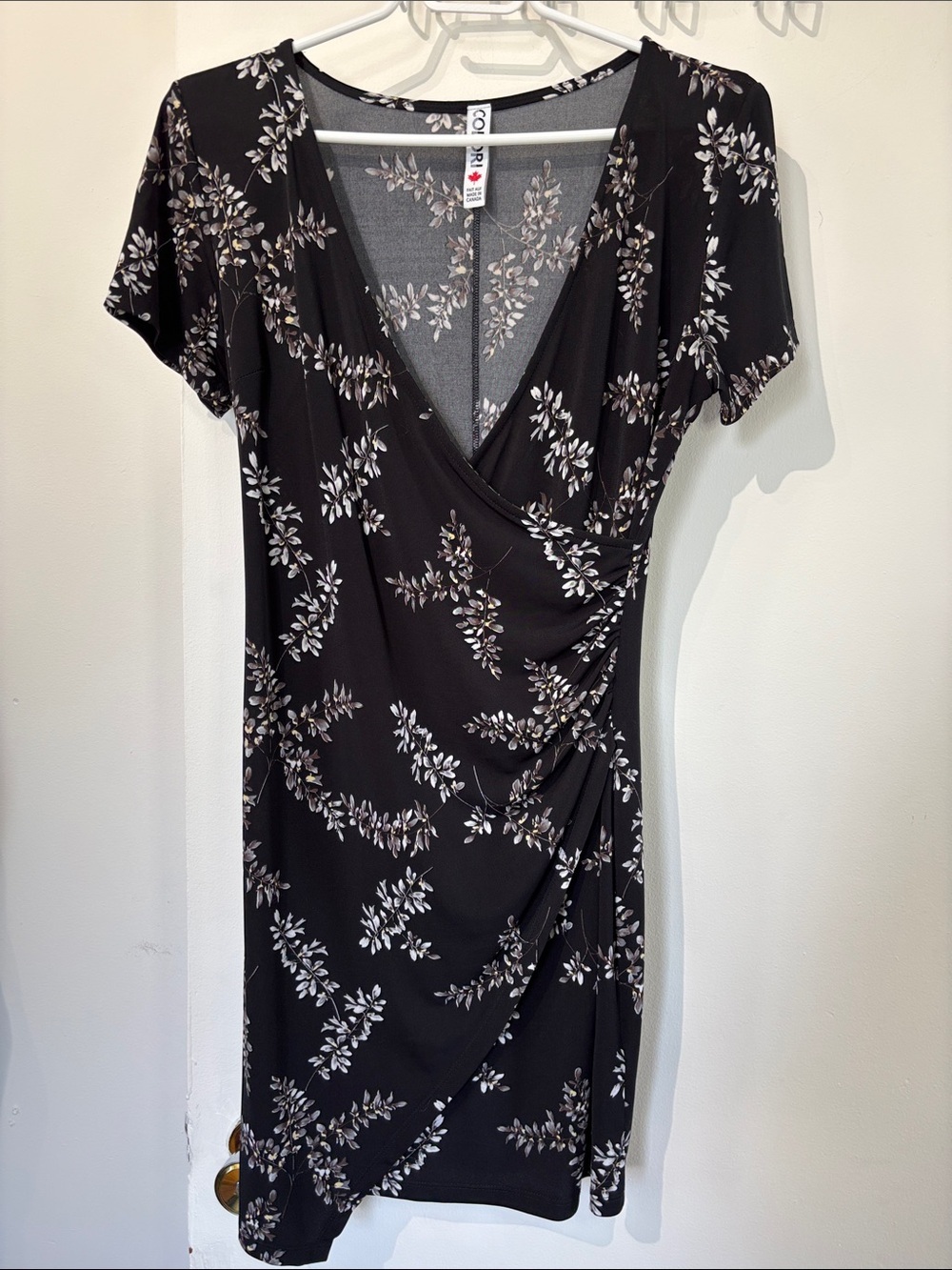 🎉4/30$🎉 Colori Black Floral Faux-Wrap Midi Dress with Cream Print
